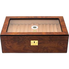 Lubinski Yeni Cedar Camlı Tepsili Puro Kutusu Humidor Kahve 60S LB-031