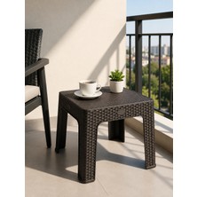 Yognetic Rattan Desenli Pratik Yan Sehpa | Bahçe, Balkon, Şezlong ve Teras Sehpası 44 × 44 × 41 cm