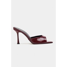 Nişantaşı Shoes Renata Bordo Rugan Açık Sivri Burun Kadın Ince Topuklu Terlik