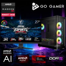 Go Gamer AE771DP Amd Ryzen 9 7900X / 64GB Ddr5 / 2tb SSD / RX9060XT 16GB / 360MM Sıvı Soğutma / Msı 27" 200Hz. / Oem Gaming Paket