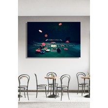 Şehber Dekoratif Yatay Kanvas Tablo Tekli Ev Kafe Ofis Renkli Poker Fişleri ve Oyun Kartları 2704