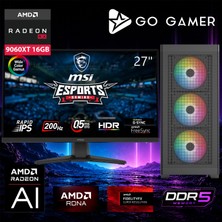 Go Gamer AE674D Amd Ryzen 7 9850X3D / 16GB Ddr5 / 1tb SSD / RX9060XT 16GB / 240MM Sıvı Soğutma / Msı 27" 200Hz. / Oem Gaming Paket