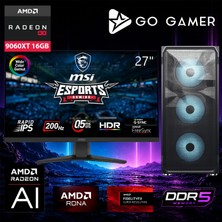 Go Gamer AE768D Amd Ryzen 9 7900X / 32GB Ddr5 / 1tb SSD / RX9060XT 16GB / 240MM Sıvı Soğutma / Msı 27" 200Hz. / Oem Gaming Paket