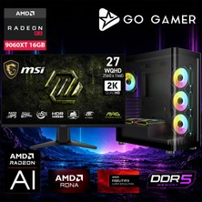 Go Gamer AE453DP Amd Ryzen 7 7700X / 64GB Ddr5 / 1tb SSD / RX9060XT 16GB / 360MM Sıvı Soğutma / Msı 27" 2k 200Hz. 0.5ms / Oem Gaming Paket