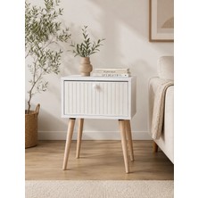Enwood Canopus Mdf Beyaz Ahşap Ayaklı Tek Kapaklı Komodin