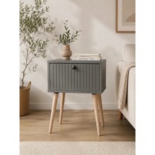Enwood Canopus Mdf Gri Ahşap Ayaklı Tek Kapaklı Komodin