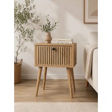 Enwood Canopus Mdf Safir Meşe Ahşap Ayaklı Tek Kapaklı Komodin