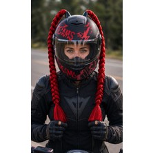 Hediyehanem Motor & Motosiklet Kırmızı Set Tek Örgü Saç Kask Dış Aksesuar