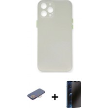 Marsilyan™- iPhone 12 Pro Kılıf Yadigar Yansıma Serisi - Siyah 3D Antistatik Hayalet Cam Ekran Koruyucu + Renkli Kamera Lens Koruma Cam - Pe