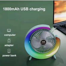 Die Grup Masaüstü Vantilatör USB Şarjlı Rgb LED Işıklı 3 Kademeli 180° Ayarlanabilir Soğutucu Fan Mavi
