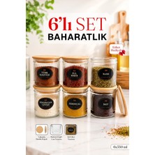Naturelove 6’lı Cam Baharatlık Seti – 350 ml Bambu Kapaklı Baharat Saklama Kavanozu Etiketli