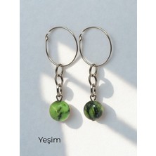 Ayre Style Doğal Taş Sallantılı Kadın Küpe 10 mm Halkalı Gümüş Renk 4-5 cm (Mat Obsidyen / Lapis Lazuli / Sitrin / Ametist / Kaplan Gözü / Yeşim)