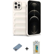 Marsilyan™- iPhone 12 Pro Kılıf Atlas Koleksiyonu - Siyah Polymer Nano Ekran Koruyucu + Shine Kamera Lens Koruma Cam - Gı