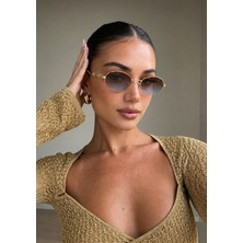 SUN PEARL Desert Unisex Oval Metal Çerçeve UV400 Korumalı Degrade Mavi Kahve Güneş Gözlüğü