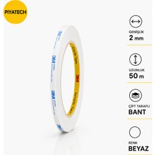 Piyatech Scotch Çift Taraflı Köpük Bant 2 mm x 50 Metre Güçlü Yapıştırıcı Beyaz Montaj Bandı