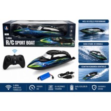 1000 Çeşit Hediye Dünyası Işıklı 2.4ghz Uzaktan Kumandalı Şarjlı Sürat Teknesi Rc Sport Boat LED Işıklı Yarış Teknesi 3+ Yaş