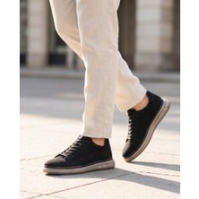 Konfores 2274-ZANELLE Hakiki Full Duble Deri Üst Kalite Premıum Erkek Sneaker Ayakkabı - NKT02274-SIYAH-NUBUK-41