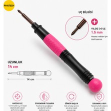 Piyatech Profesyonel Hassas Cep Telefonu Tamir Tornavidası 1.5 mm Yıldız (+) Uçlu 14 cm NO.671 Pembe Siyah