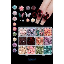 Misyul Tırnak Süsleme Rose Bloom Charm Seti, Gül Nail Art Tırnak Süslemesi