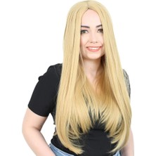 Maxi Trendy Fiber Sentetik Uzun Düz Peruk / Sarı
