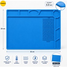 Piyatech Mavi Silikon Tamir Pedi Isıya Dayanıklı Manyetik Vidalama Bölmeli Elektronik Servis Matı 32 x 23 cm