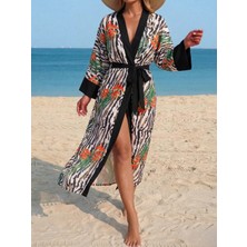 Mass Fashion Kadın Desenli Kuşaklı Kimono