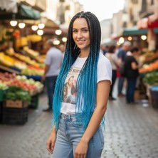 Maxi Trendy Afrika Örgüsü ve Rasta Için Sentetik Ombreli / Siyah / Turkuaz Mavi