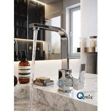 Qmix Krom Lüx Köşeli Mix Aç Kapa Pirinç Gövde Banyo Lavabo Bataryası