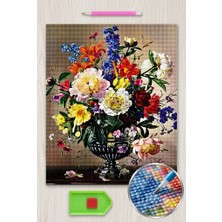 Liva Craft Elmas Mozaik Tablo, 50x40cm Vazoda Çiçekler Boncuk Yapıştırma Kiti