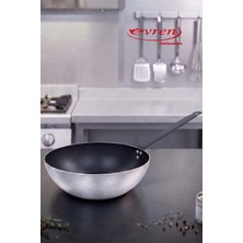 EVREN MUTFAK Evren 32 cm Gusto Wok Tava, Horeca Non-Stick Yapışmaz Taban, Dış Gövde Zımparalı