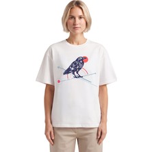 Rook Geometrik Karga Dijital Baskılı T Shirt - Kadın