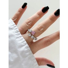Charmlucky Baget Taş Kalp-Kalp Sarmal Yüzük(Ayarlanabilir)