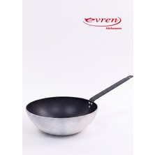 EVREN MUTFAK Evren 24 cm Gusto Wok Tava, Horeca Non-Stick Yapışmaz Taban, Dış Gövde Zımparalı