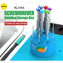 Piyatech RL-078A Dönen Tornavida Standı - 14 Bölmeli Teknik Servis Masaüstü Düzenleyici Organizatör Kutusu