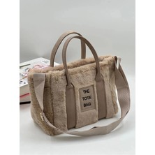 Sargınlar Kadın Vizon Kolon Askılı Kürklü Peluş Çapraz Çanta 21X21 Mini Boy