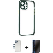 Marsilyan™- iPhone 12 Pro Kılıf Nova Asil Özel Seri - Siyah 3D Antistatik Hayalet Cam Ekran Koruyucu + Shine Kamera Lens - Mı