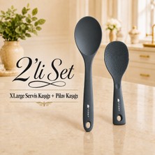 Ivory Silikon Xl Large Servis Kaşığı ve Pilav Kaşığı 2'li Set Yapışmaz Tencere Uyumlu Isıya Dayanıklı Mutfak Servis Seti Ivory Sariva Home