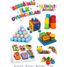 Belirtilmemiş Eğitici Geometri Şekiller + Sevimli Hayvanlar Bultak + Bultak Puzzle + Tırtıl + 20 Top + 6 Lı Kule