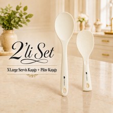 Ivory Silikon Xl Large Servis Kaşığı ve Pilav Kaşığı 2'li Set Yapışmaz Tencere Uyumlu Isıya Dayanıklı Mutfak Servis Seti Ivory Sariva Home