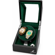 Robert Taylor Watch Winder Brooklands Collection 2 Slotlu Ultra Sessiz Otomatik Saat Kurma Kutusu (Piano Siyah & Alcantara British Green)