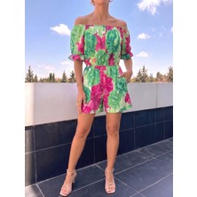 Mass Fashion Kadın Desenli Kısa Tulum