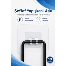 Şeffaf Yapışkanlı Askı - Matkap Gerektirmeden Kolay Montaj, Tekli Telli 10 Adet