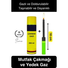 Svein Premium 18 cm Basmalı Uzun Mutfak Çakmağı ve Yedek Gazlı 250 ml Mum Mangal Kamp Için Normal Alev