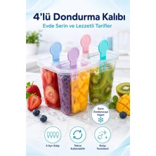 4'lü Dondurma Kalıbı - Yeniden Kullanılabilir Silikon Saplı Buz Patenli Popsicle Kalıbı