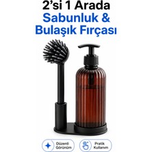 Sabunluklu Bulaşık Fırçası Standı - Deterjan Şişeli Fırça Seti