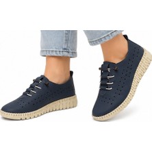 N Napa Shoe NP.4001.MAVİ Deri Sneaker Napa Shoe Kadın Hakiki Deri Comfort Günlük Ayakkabı –