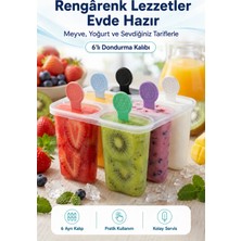 6'lı Dondurma Kalıbı - Yeniden Kullanılabilir Silikon Saplı Buz Patenli Popsicle Kalıbı