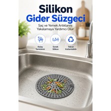 Yuvarlak Silikon Gider Süzgeci - Saç ve Yemek Artığı Yakalayıcı Lavabo Süzgeci