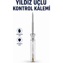 Alıç Yıldız Uçlu Kontrol Kalemi Gerilim Test Cihazı Elektrik Faz Kalemi Şeffaf Ergonomik Sap 19 cm