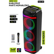 Exenar Büyük Boy Bluetooth Hoparlör 40W 3x8" Rgb LED Kablosuz Mikrofonlu Karaoke Hoparlör Parti Ses Sistemi